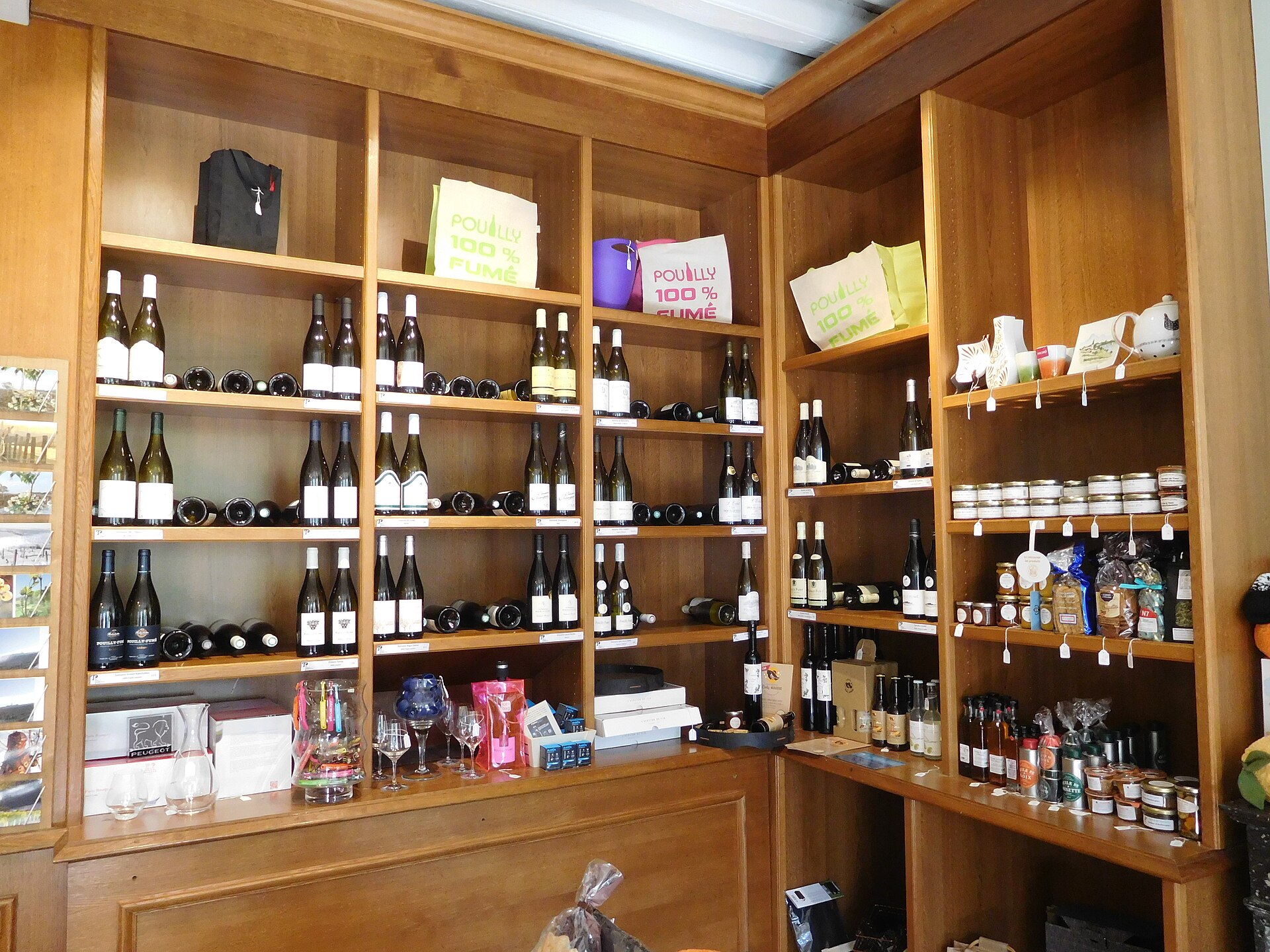 wine shop bottles shelves France